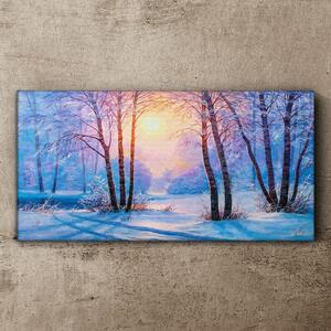 Tablou canvas pădure de iarnă, apus de soare, natură