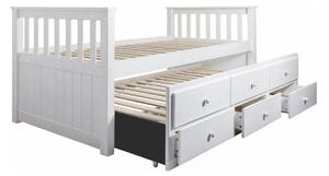 Pat pentru copii AUSTIN NEW 90x200, alb, cu somiera si 3 sertare