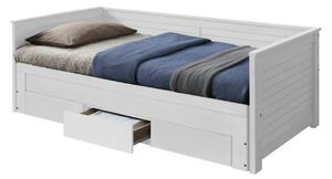 Pat extensibil GORETA 90x200/180x200, alb, cu somiera si 3 sertare pen