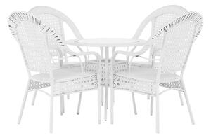 Set gradina KOVEN, alb, ratan sintetic/sticla temperata/otel, cu masut