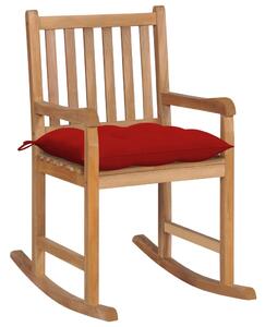 Scaun balansoar cu pernă roșie, lemn masiv tec