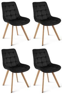 Set 4 Scaune Bucatarie/Dining Sunny Catifea Negru, Picioare Metalice Finisaj Lemn
