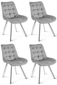Set 4 Scaune Bucatarie/Dining Sunny Catifea Gri Deschis, Picioare Metalice Crom
