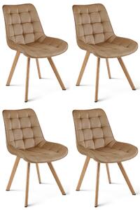 Set 4 Scaune Bucatarie/Dining Sunny Catifea Maro, Picioare Metalice Finisaj Lemn
