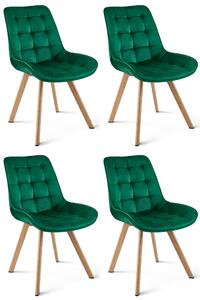 Set 4 Scaune Bucatarie/Dining Sunny Catifea Verde, Picioare Metalice Finisaj Lemn