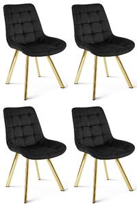 Set 4 Scaune Bucatarie/Dining Sunny Catifea Negru, Picioare Aurii