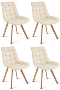 Set 4 Scaune Bucatarie/Dining Sunny Catifea Bej, Picioare Metalice Finisaj Lemn