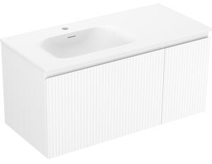 Mexen Rivel, mobilier baie 100 cm cu lavoar Vela stânga, 1S, 1D, canelat, alb mat, 91A23-10047-3-BBFF01-W23L01