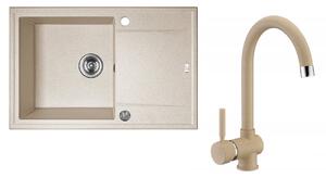 Laveo Megalo, chiuveta granit cu 1 camera 780x500x185 mm + robinet chiuveta BKZ_468, bej, LAV-SBEA411T