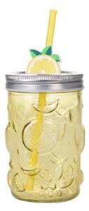 Pahar cu pai Lemon, 500 ml, 10.5x11 cm, sticla, galben