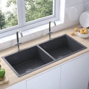 Chiuvetă de bucătărie lucrată manual, negru, oțel inoxidabil
