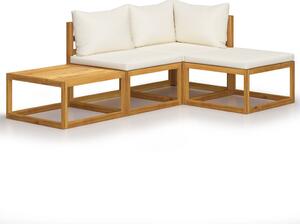 Set mobilier grădină cu perne, 4 piese, crem, lemn masiv acacia