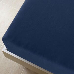 Cearșaf de pat cu elastic, bleumarin, 160x200 cm, bumbac
