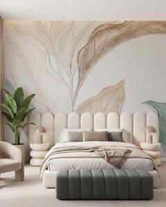 Tapet Imitare a unor frunze delicate, de culoare bej-verde, realizate prin turnare în relief, Imagini de fundal unice, w09991 : Uwalls.ro
