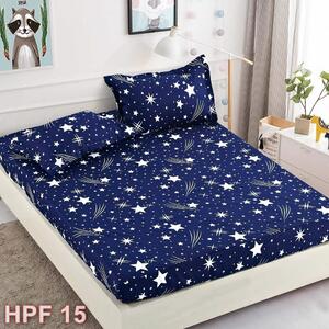 Husa de pat, 2 persoane, finet, 3 piese, cu elastic, albastru , cu stelute albe, HPF15