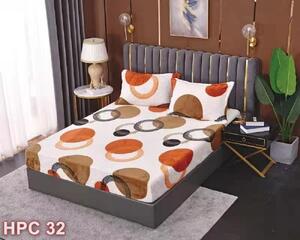 Husa de pat, 2 persoane, cocolino, 3 piese, cu elastic, 180x200cm, crem , cu cercuri maro, HPC32