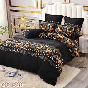 Lenjerie de pat, Cocolino, 2 persoane, 6 piese, negru , cu reni aurii, CC636