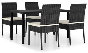 Set de masă și scaune de exterior, 5 piese, negru, poliratan