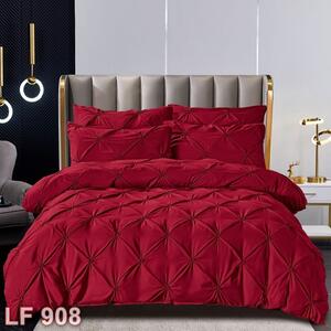 Lenjerie de pat, 2 persoane, finet, UniDeluxe cu pliuri, rosu inchis, 230x250cm LF908