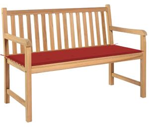 Bancă grădină, cu pernă roșie, 120 cm, lemn masiv tec