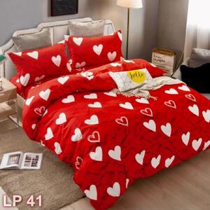 Lenjerie de pat, 1 persoană, finet, 4 piese, roșu , cu inimi albe, LP41