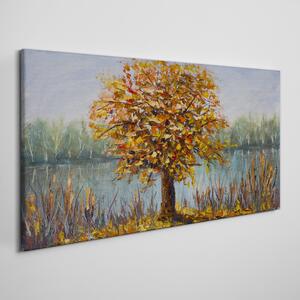 Tablou canvas Lacul Copaci Frunze de Toamnă