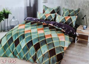 Lenjerie de pat, 2 persoane, finet, 6 piese, verde si maro, cu romburi, LF195