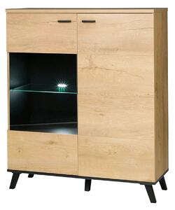 Comoda SIRAN TYP 4, stejar lefkas/negru, DTD laminat/plastic, cu ilumi
