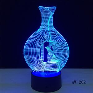 Lampă LED 3D Pasăre în Vază cu iluminizare în 7 culori