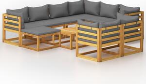 Set mobilier grădină cu perne, 10 piese, lemn masiv de acacia
