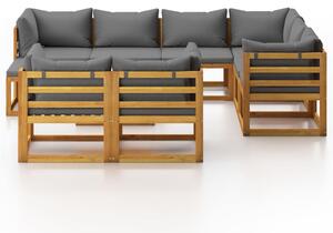 Set mobilier grădină cu perne, 10 piese, lemn masiv de acacia