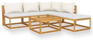 Set mobilier grădină cu perne, 6 piese, crem, lemn masiv acacia