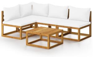Set mobilier grădină cu perne, 5 piese, crem, lemn masiv acacia
