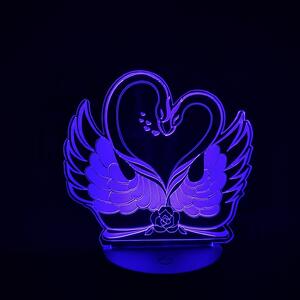 Lampă LED 3D Inimă Lebede cu iluminizare în 7 culori