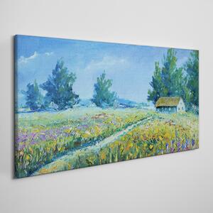 Tablou canvas sat peisaj flori cabana