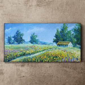 Tablou canvas sat peisaj flori cabana