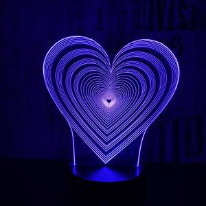 Lampă LED 3D Inimi în inimă cu iluminizare în 7 culori