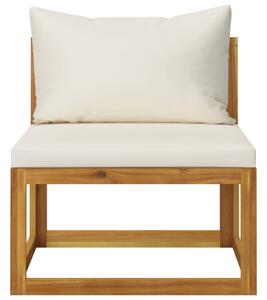 Canapea modulară de mijloc, perne alb crem, lemn masiv acacia
