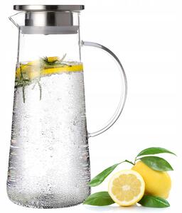 Carafa din sticla borosilicata 1,2 L Koken, Calitate Premium, capac din inox, pentru apa, sucuri, limonada, Termorezistenta de la -20°C pana la +150°C, Transparenta
