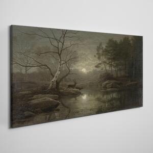 Tablou canvas lună copaci natura râu