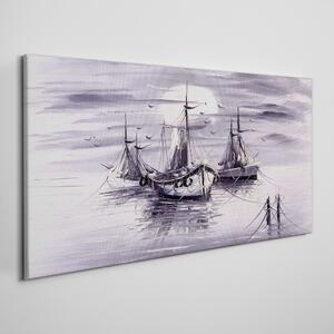Tablou canvas corăbii maritime de lună de noapte