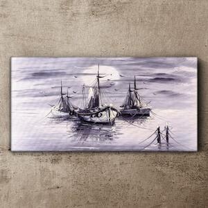 Tablou canvas corăbii maritime de lună de noapte