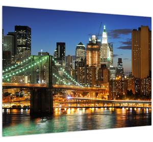 Tablou pe sticlă - Pod cu New York (70x50 cm)