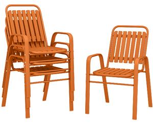 Outsunny Set de 4 Scaune de Grădină Stivuibile cu Spătar Înalt și Brațe, 56x66x91 cm, Maro Închis | Aosom Romania