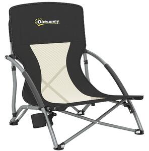 Outsunny Scaun de plajă pliabil, scaun camping pliabil ușor, husă de transport, suport pentru pahar, 58 x 55 x 62 cm, negru | Aosom Romania