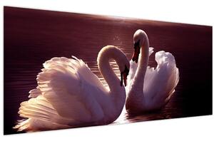Tablou - Lebede pe lac (120x50 cm)