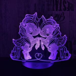 Lampă LED 3D Doi unicorni mici cu iluminizare în 7 culori