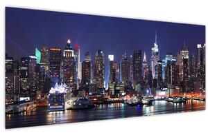 Tablou - Zgârie-nori din New York iluminate (120x50 cm)