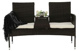 Banca gradina LALIT, maro/crem, ratan artificial/metal, 125x48x87 cm