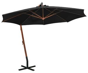 Umbrelă suspendată cu stâlp, negru, 3,5x2,9 m, lemn masiv brad
